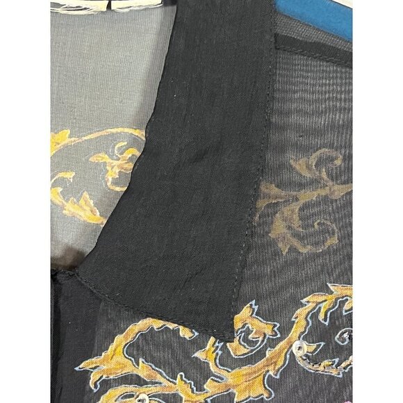 Vintage Top Women M Black Sheer Floral Sequin Glam Mature Cherubs Artsy Boho 70s - Picture 10 of 14
